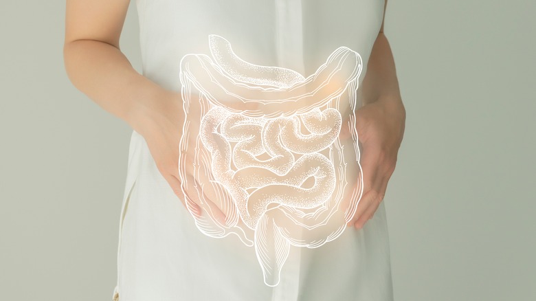 Woman with image of intestines