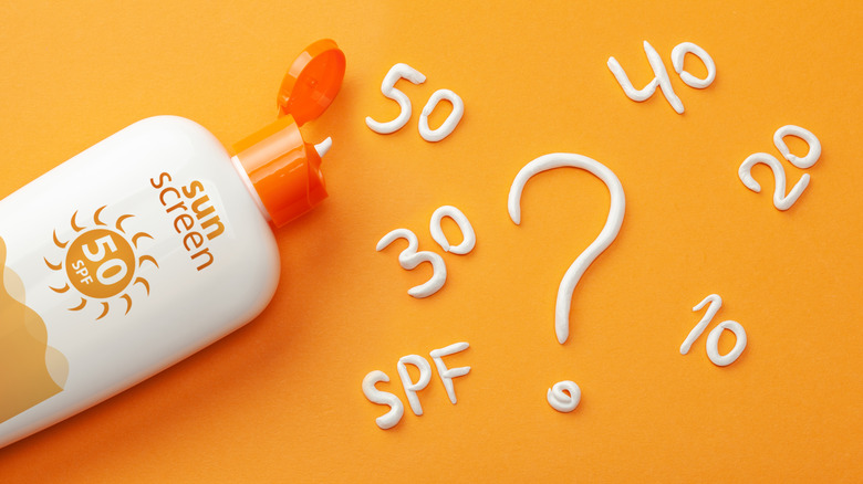 Sunscreen bottle with SPF numbers