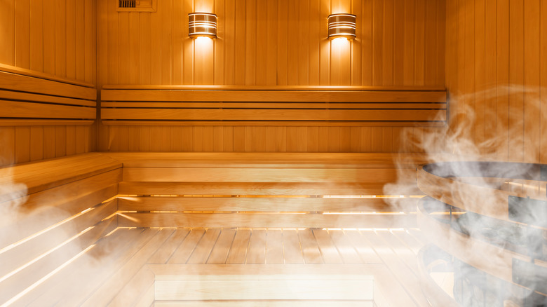 Interior of a wood sauna