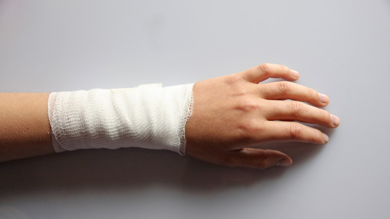 Close up of a bandaged arm