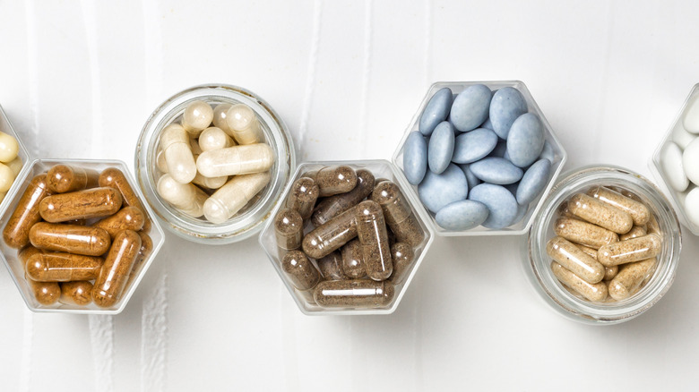various supplements in containers