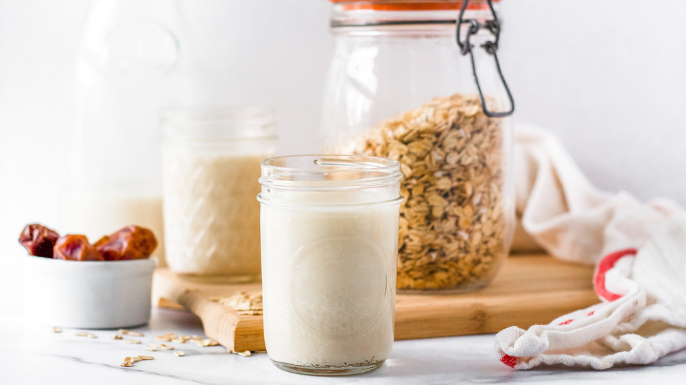 oat milk in mason jar