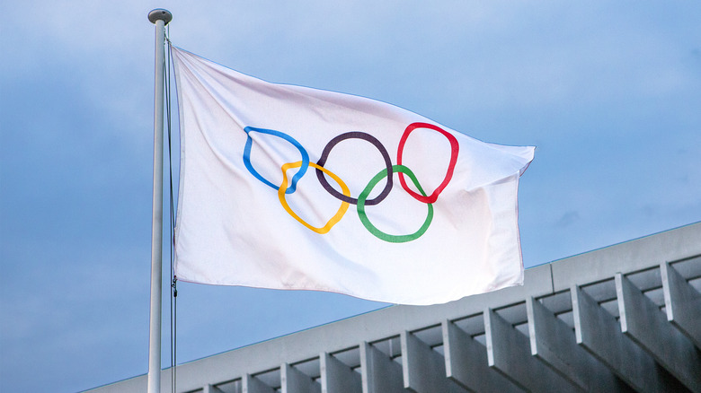 olympic flag waving in Switzerland