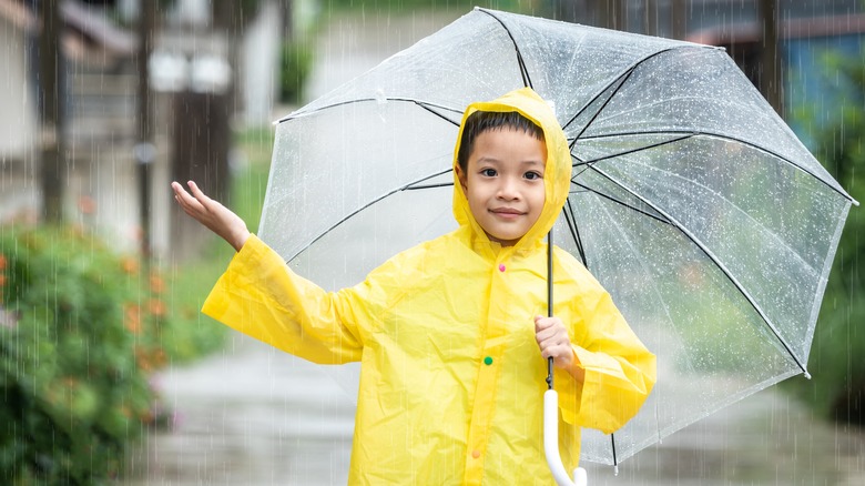 Kid wearing waterproof jacket