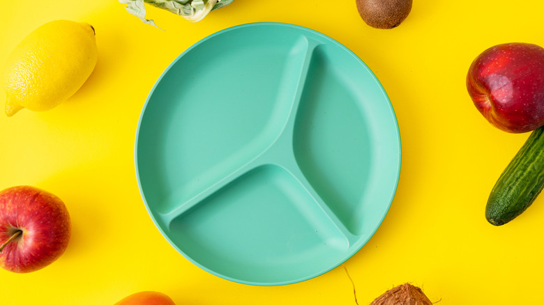 concept of elimination diet, empty divided plate